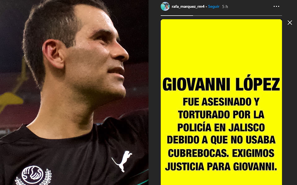 El mensaje que publicó Rafael Márquez en redes por la muerte de Giovanni López. (Imago7 | Instagram)