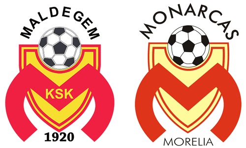 Los escudos de Monarcas Morelia y KSK Maldegem.