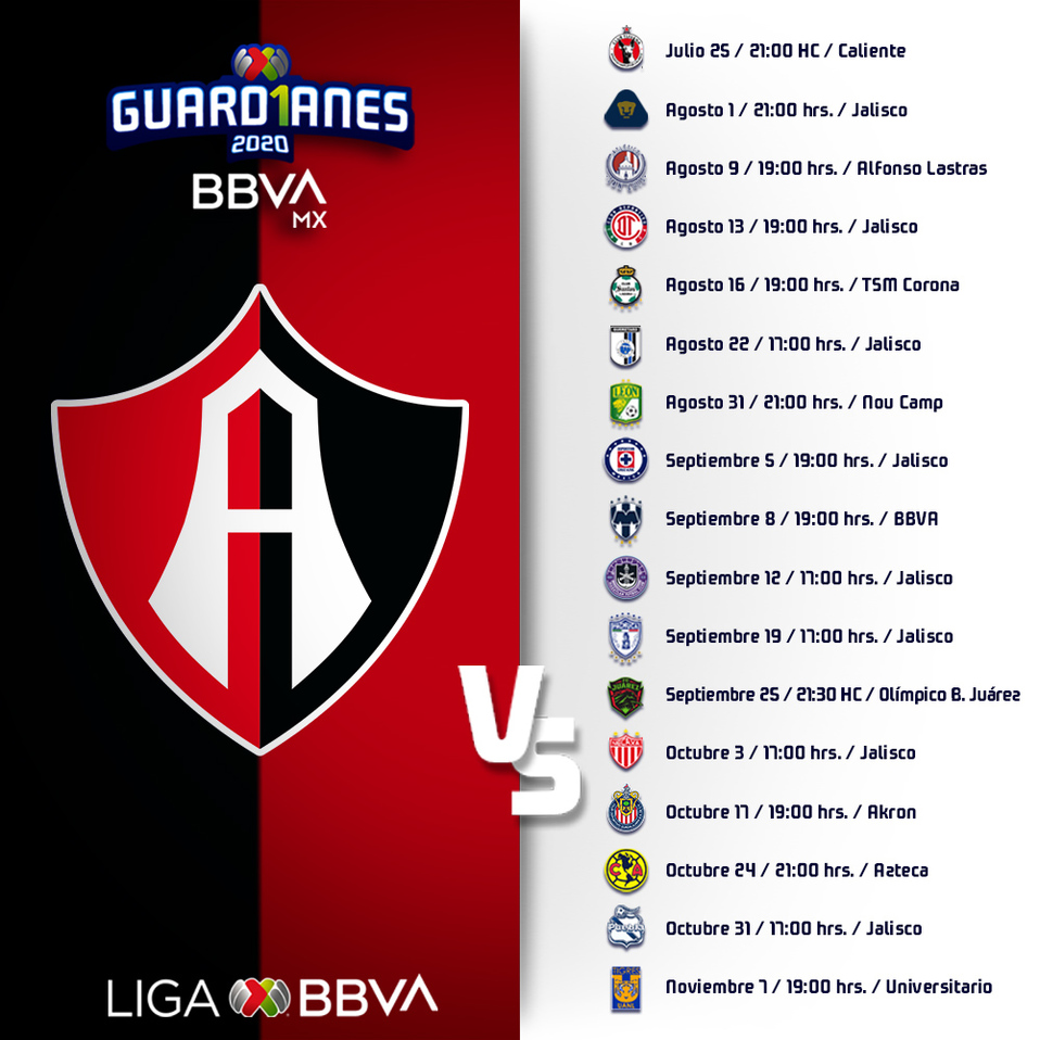 Calendario Atlas Guard1anes 2020