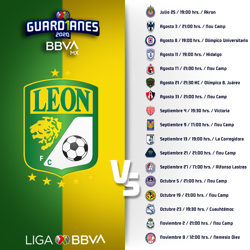 Calendario León Guard1anes 2020
