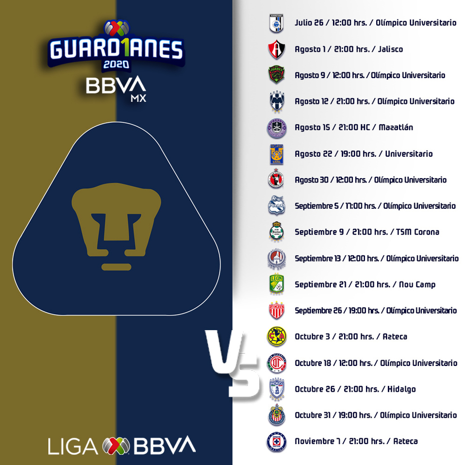 Calendario Pumas Guard1anes 2020