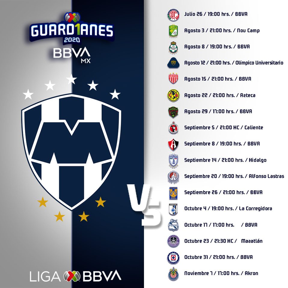 Calendario Rayados Guard1anes 2020