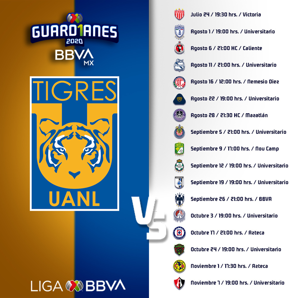 Calendario Tigres Guard1anes 2020