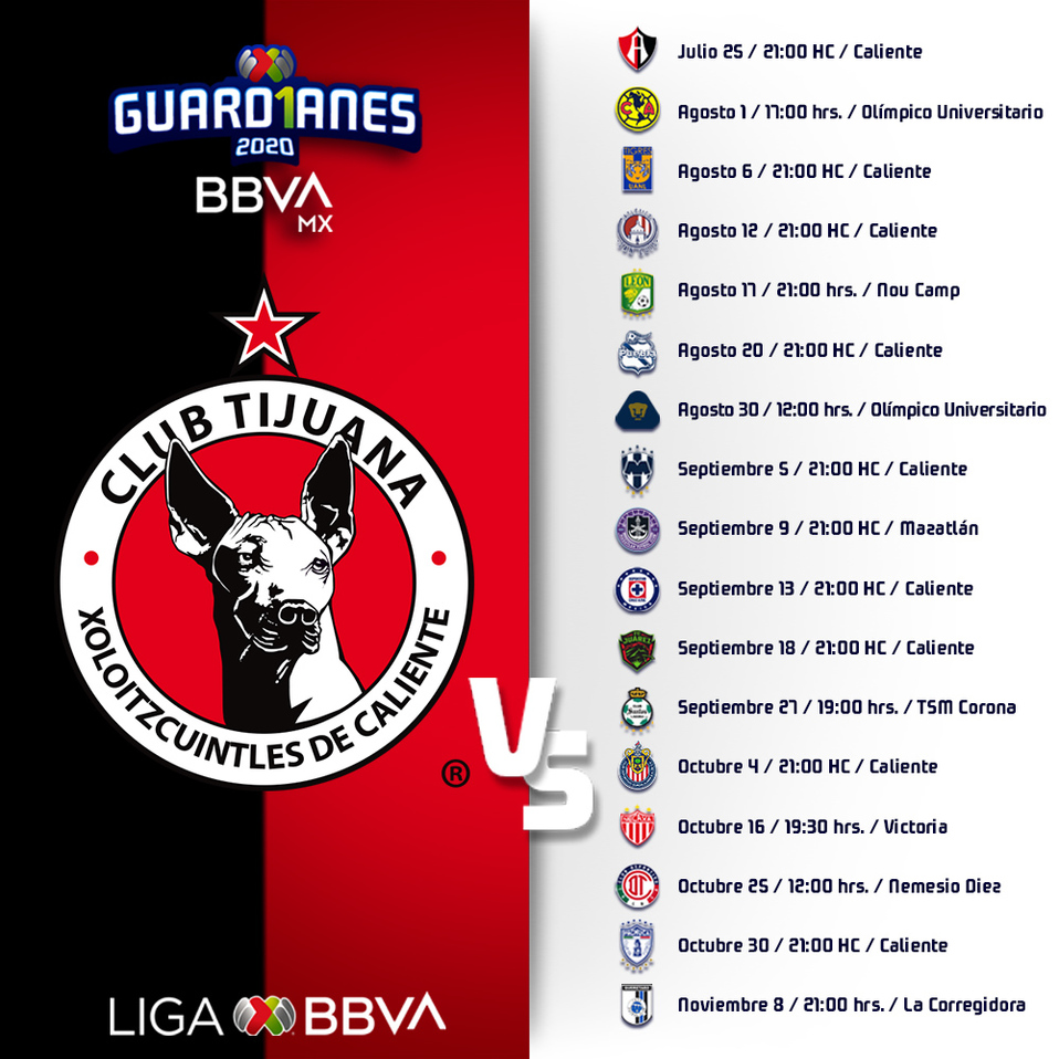 Calendario Xolos Guard1anes 2020