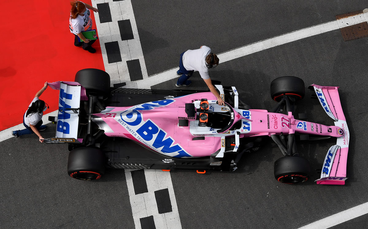 El monoplaza de Racing Point durante la sesión de clasificación del GP de Alemania. (Foto: AFP)