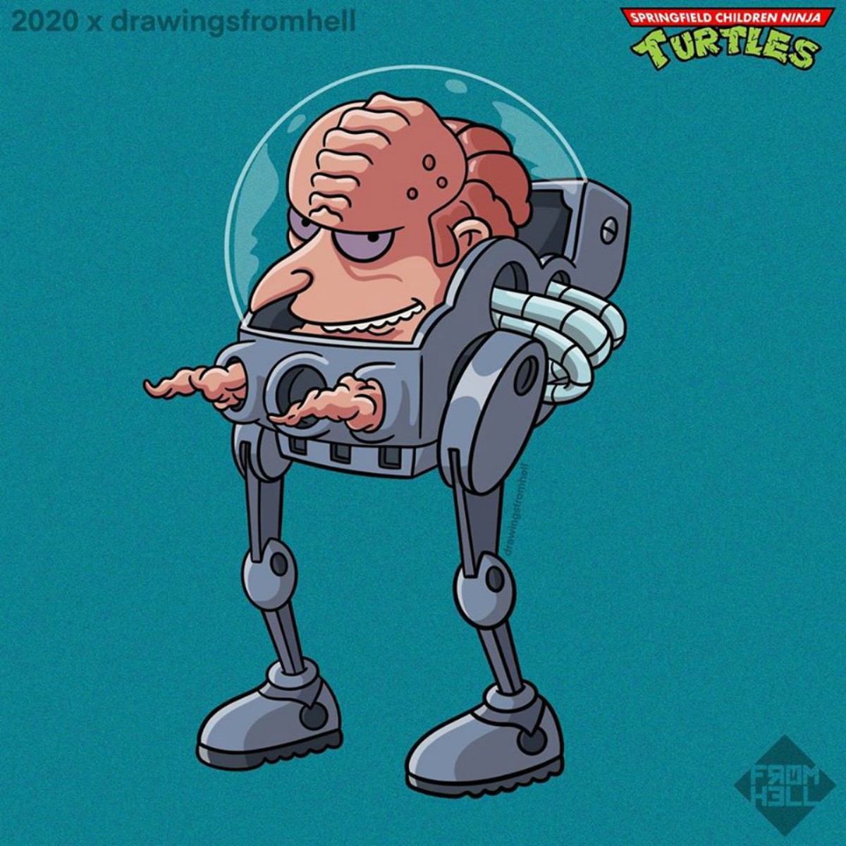 Burns como Krang (Instagram: @Drawingsfromhell)