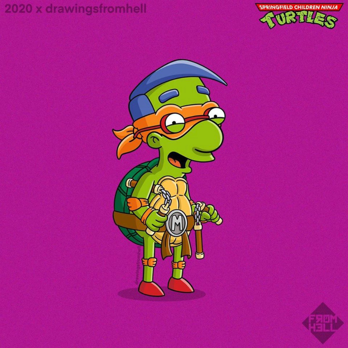 Milhouse como Michelangelo (Instagram: @Drawingsfromhell)
