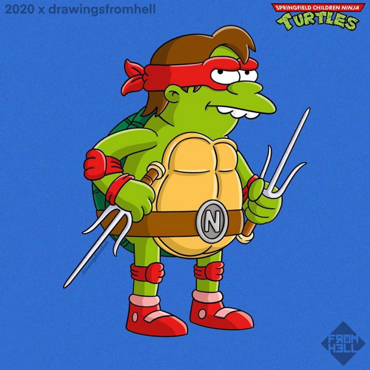 Nelson Muntz como Rafael (Instagram: @Drawingsfromhell)
