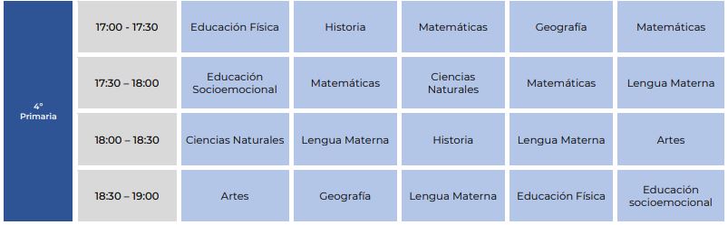 Horarios cuarto de primaria (Foto: SEP)