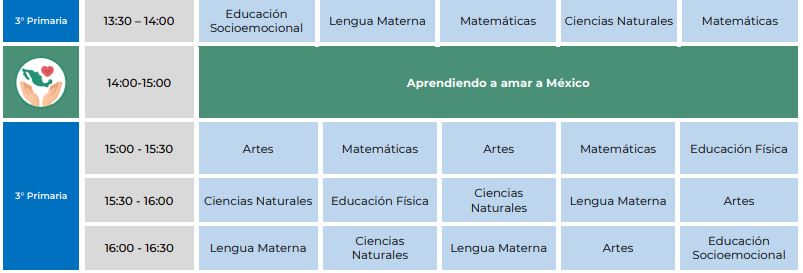Horarios tercero de primaria (Foto: SEP)