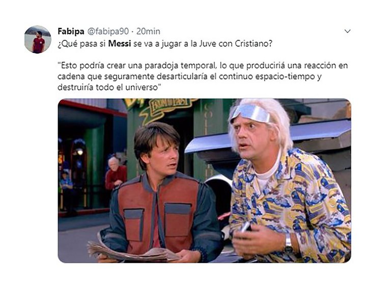 Marty McFly y el Doc viendo como el futuro es desolador sin Messi en el Camp Nou.