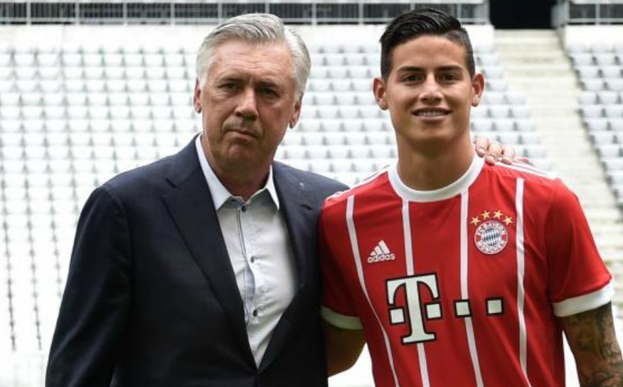 Ancelotti y James Rodríguez volverán a estar juntos a falta de que se cierre el fichaje del colombiano con el Everton. Foto: AFP