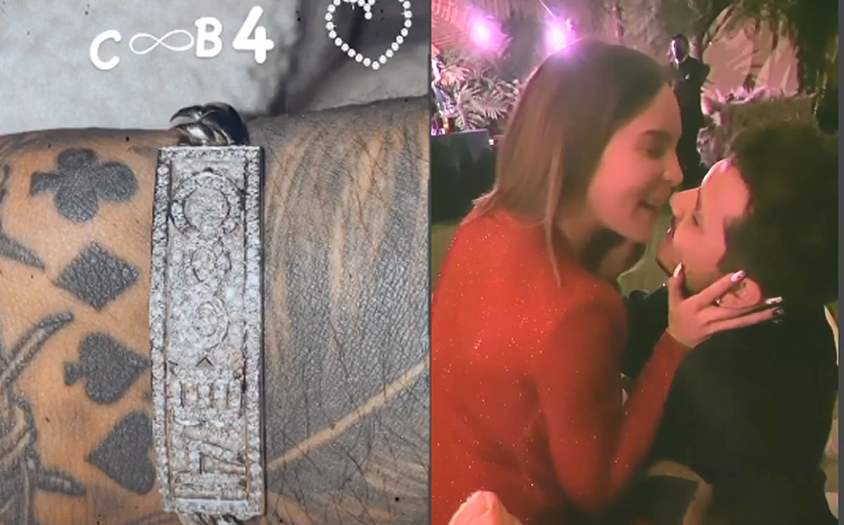 La joya con las iniciales de ambos y los meses que cumplen más el signo de infinito.