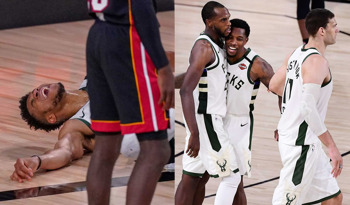 Giannis Antetokounmpo se lesionó un tobillo, pero los Bucks ganaron para evitar la barrida en la NBA. (AP | AFP)