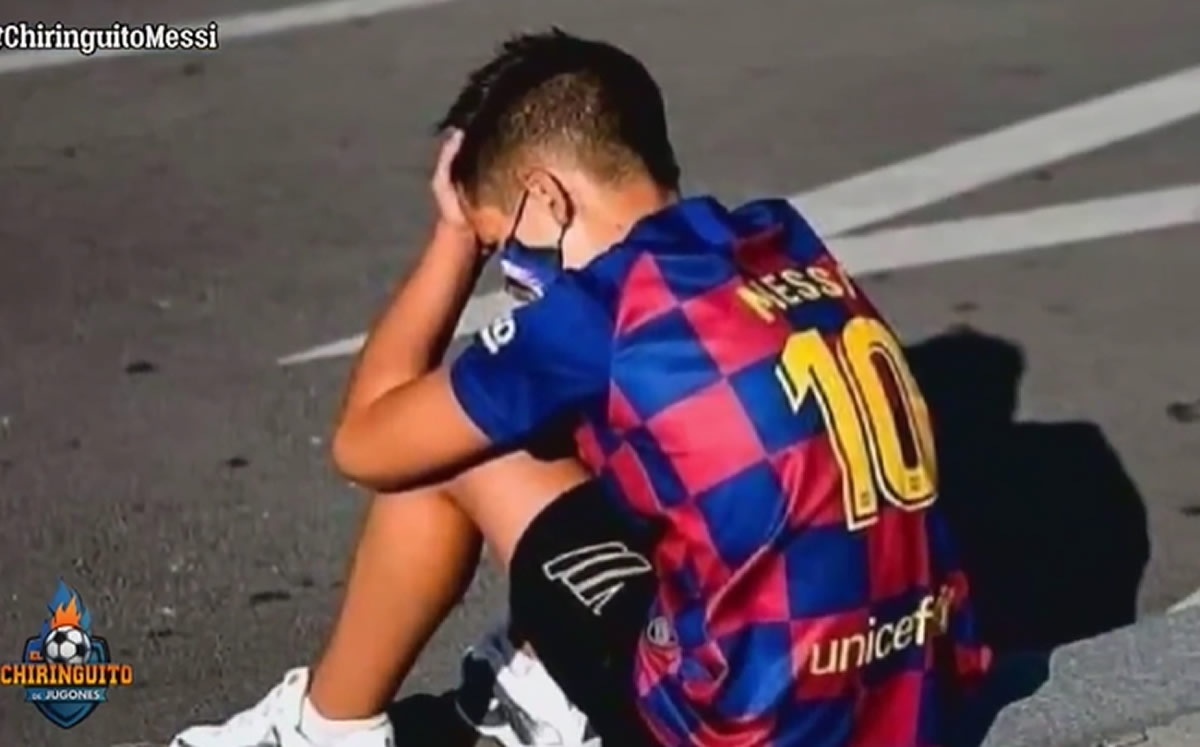 Kevin, el niño deprimido cuando Messi anunció su salida del Barcelona . (Captura de pantalla El Chiringuito)