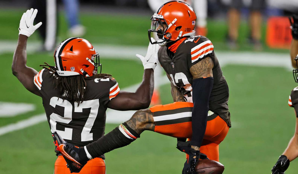 Odell Beckham Jr. anotó uno de los TD de Cleveland ante Cincinnati. (AP)