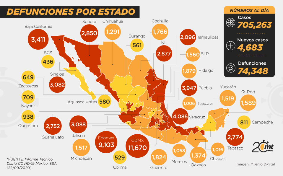 Muertes por estado en México.