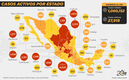 Casos activos por estado en México.