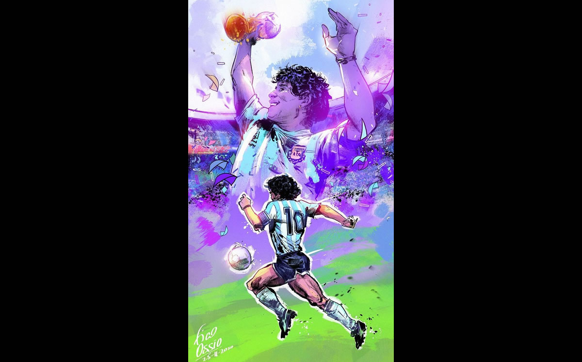 Fotos: La muerte de Maradona tratada de forma artística.