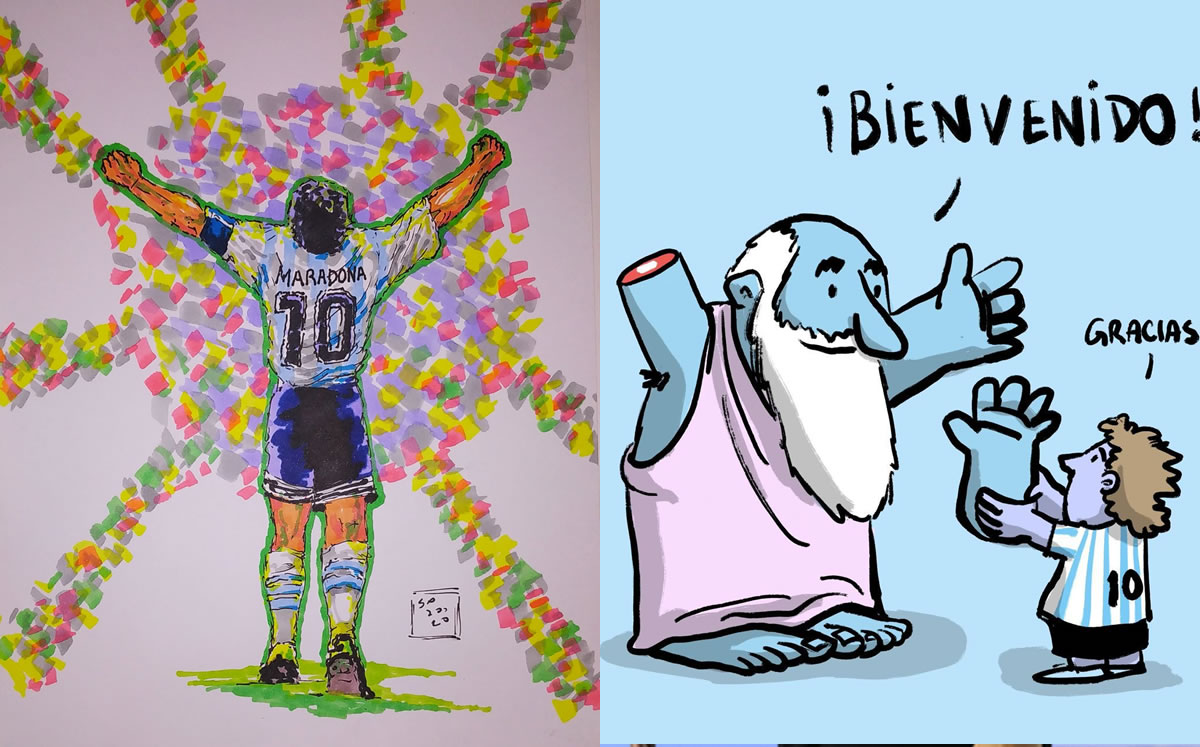 Fotos: La muerte de Maradona tratada de forma artística.