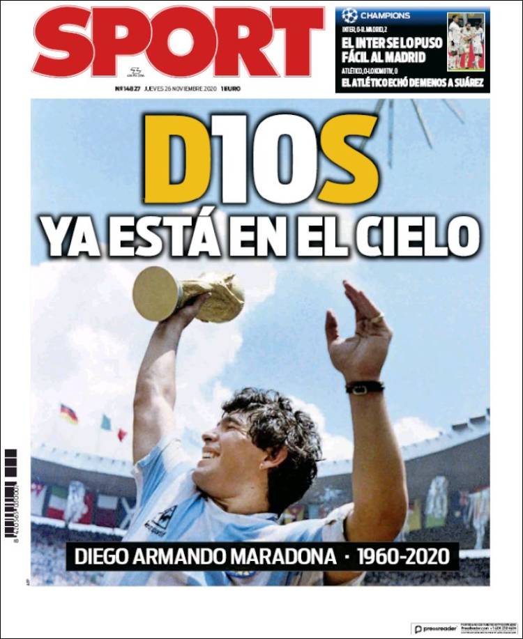 Así lucen las portadas desde Latinoamérica hasta Europa tras la muerte de Maradona.