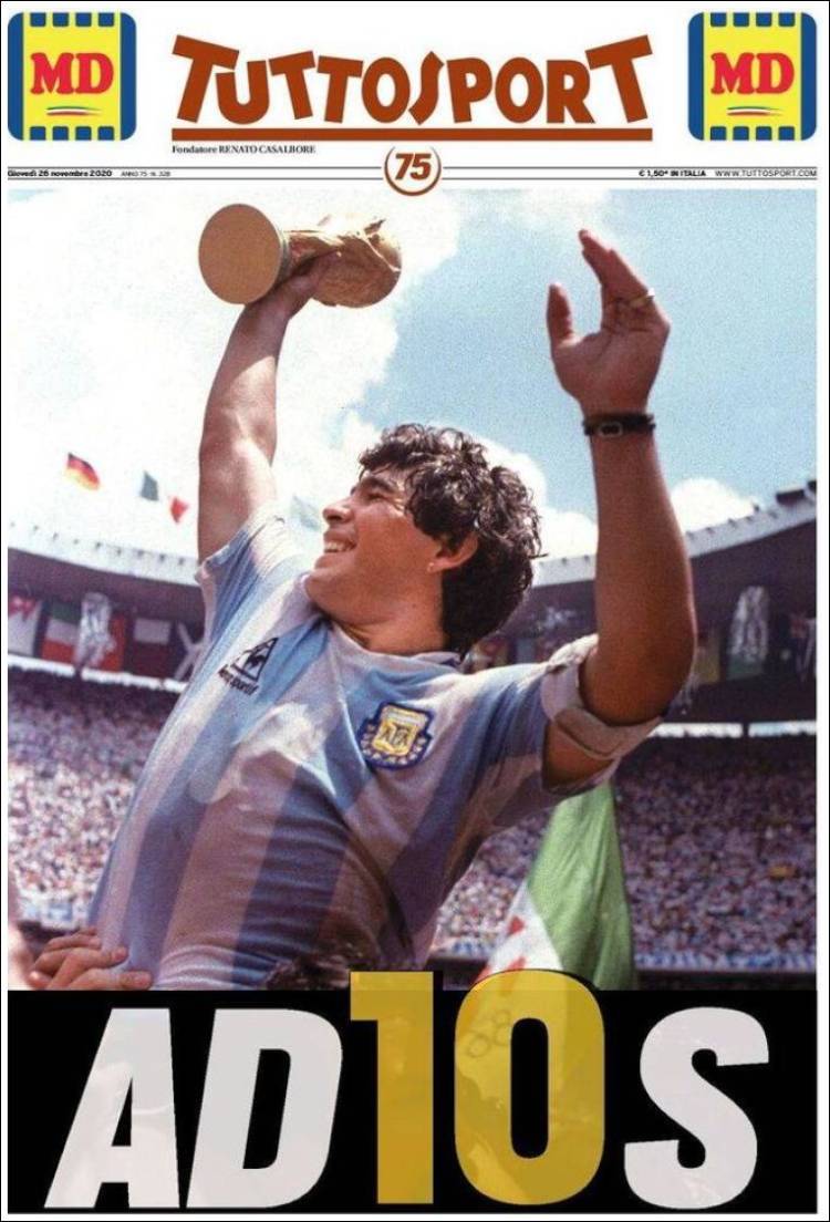 Así lucen las portadas desde Latinoamérica hasta Europa tras la muerte de Maradona.