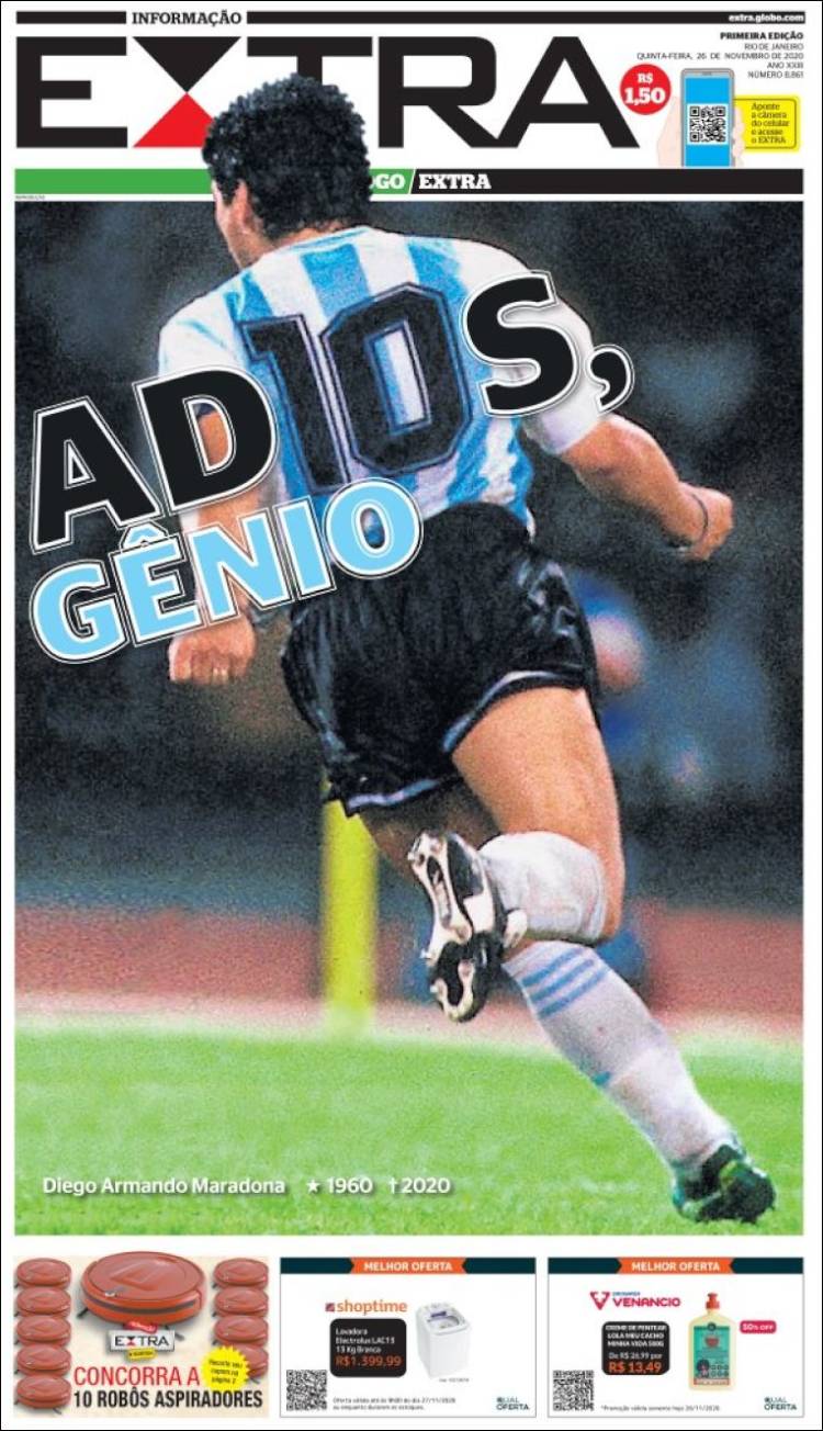 Así lucen las portadas desde Latinoamérica hasta Europa tras la muerte de Maradona.
