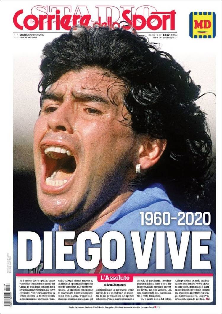 Así lucen las portadas desde Latinoamérica hasta Europa tras la muerte de Maradona.