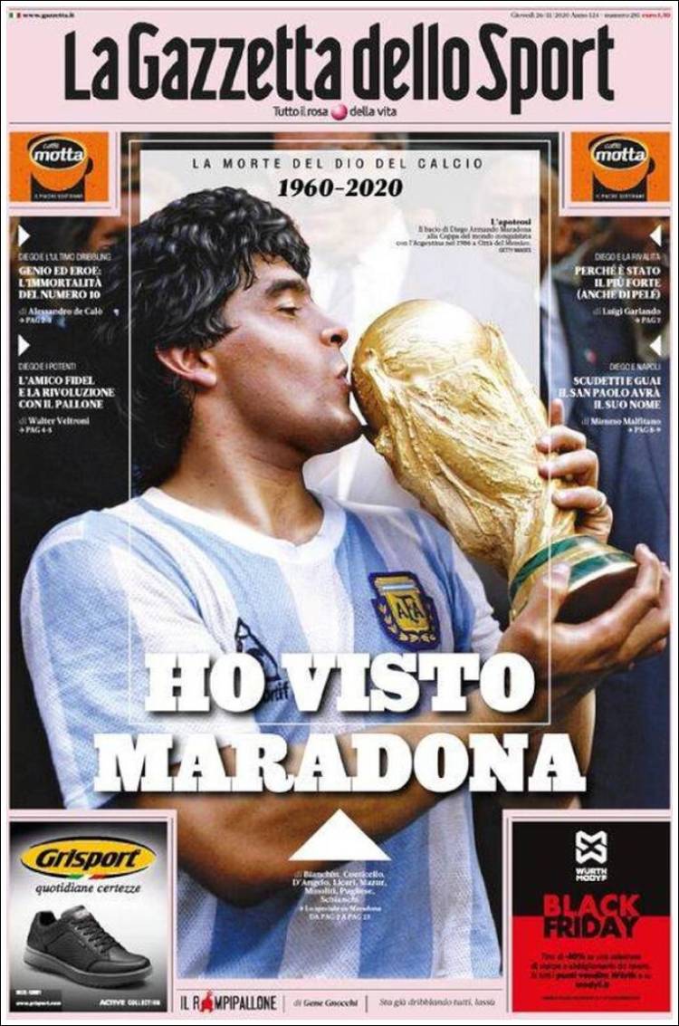 Así lucen las portadas desde Latinoamérica hasta Europa tras la muerte de Maradona.