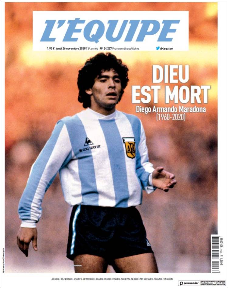 Así lucen las portadas desde Latinoamérica hasta Europa tras la muerte de Maradona.