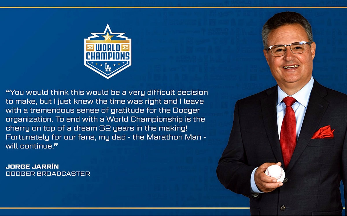 Jorge Jarrín deja las transmisiones de los Dodgers