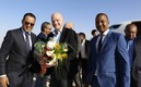 Gianni Infantino llega a Nouakchott, Mauritania, en febrero de 2018, donde es recibido por Ahmed Ould Yahya.