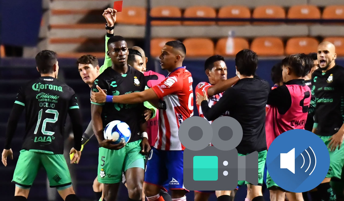 El conato de bronca en San Luis vs Santos que derivó en la expulsión de Félix Torres. (Mexsport)