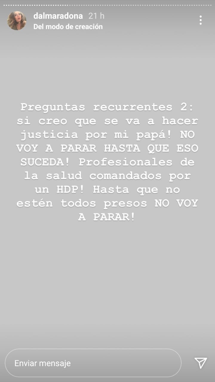 Hija de Diego Maradona pide cárcel para los médicos que atendieron a su papá y asegura que no descansará hasta verlos presos