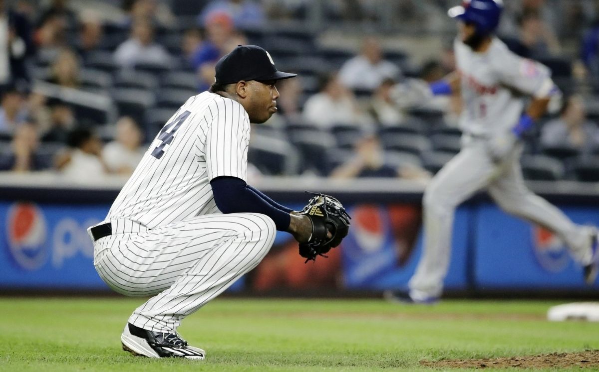 Desde que volvió al puesto de cerrador, Aroldis Chapman tiene 7 rescates en 7 oportunidades. (AP)