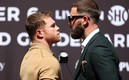 El primer careo entre Canelo y Plant terminó en golpes. FOTO: AFP.