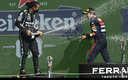 Lewis Hamilton y Checo Pérez terminaron segundo y tercero del GP de la CDMX. (AFP)