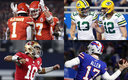 Chiefs, Packers, 49ers y Bills siguen vivos en la NFL. (AFP y Reuters)