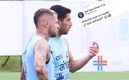 El Diente y Suárez durante una práctica con Uruguay. FOTO: @Tigres