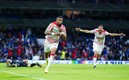 Necaxa celebra el gol de Rodrigo Aguirre que le dios triunfo ante Cruz Azul. Foto: Imago7