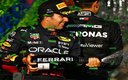 Checo Pérez en el podio del GP de Australia. (Reuters)