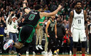 Jayson Tatum celebrando en Boston su canasta ganadora. (AFP)