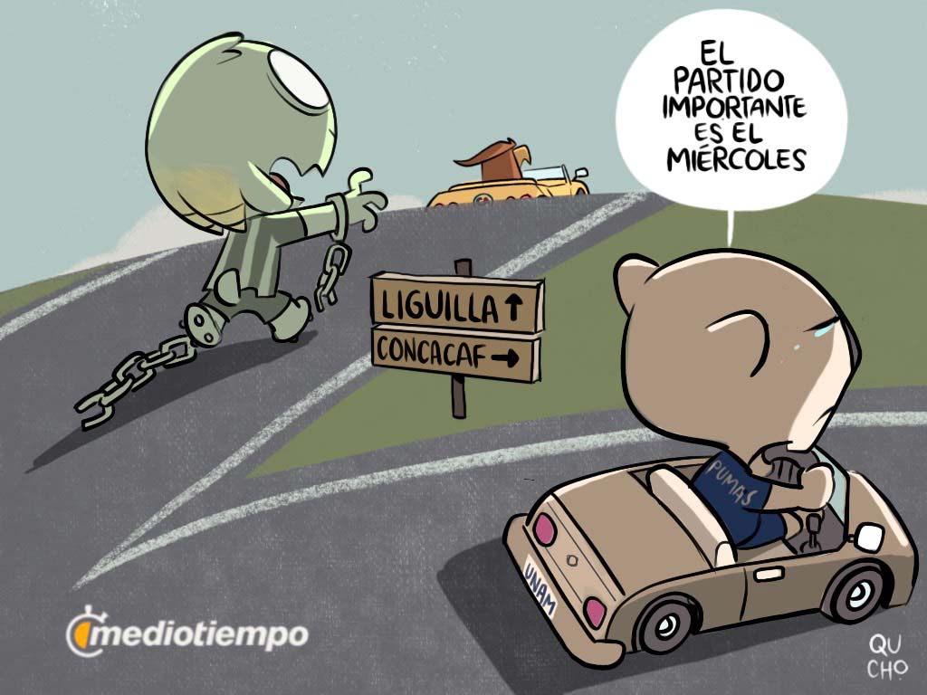 Pumas y Chivas, cada uno su camino. Cartón de Qucho