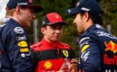 Verstappen, Leclerc y Checo Pérez tras el Gran Premio de Emilia-Romagna de F1. (Reuters)