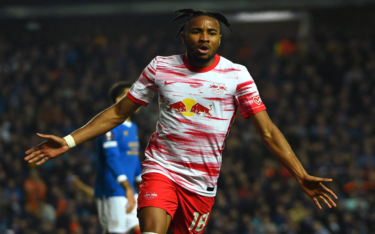 Nkunku celebrando un gol al Rangers en Europa League. (AFP)