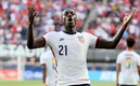 Weah celebra su gol ante Marruecos