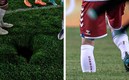 El agujero del Austria-Dinamarca afortunadamente no lesionó a nadie. (Foto de Twitter)