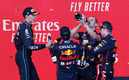 Verstappen, Checo y Russell subieron al podio del GP de Azerbaiyán (Reuters)