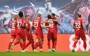 Los jugadores del Leipzig celebrando una de las anotaciones. (Reuters)