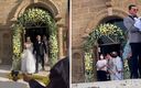 El padre de la novia tuvo que barrer el confeti que unos invitados tiraron. (Capturas)